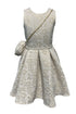 Girls Rhinestone Waist Shoulder Bag Foil Print Jacquard Dress 2-12